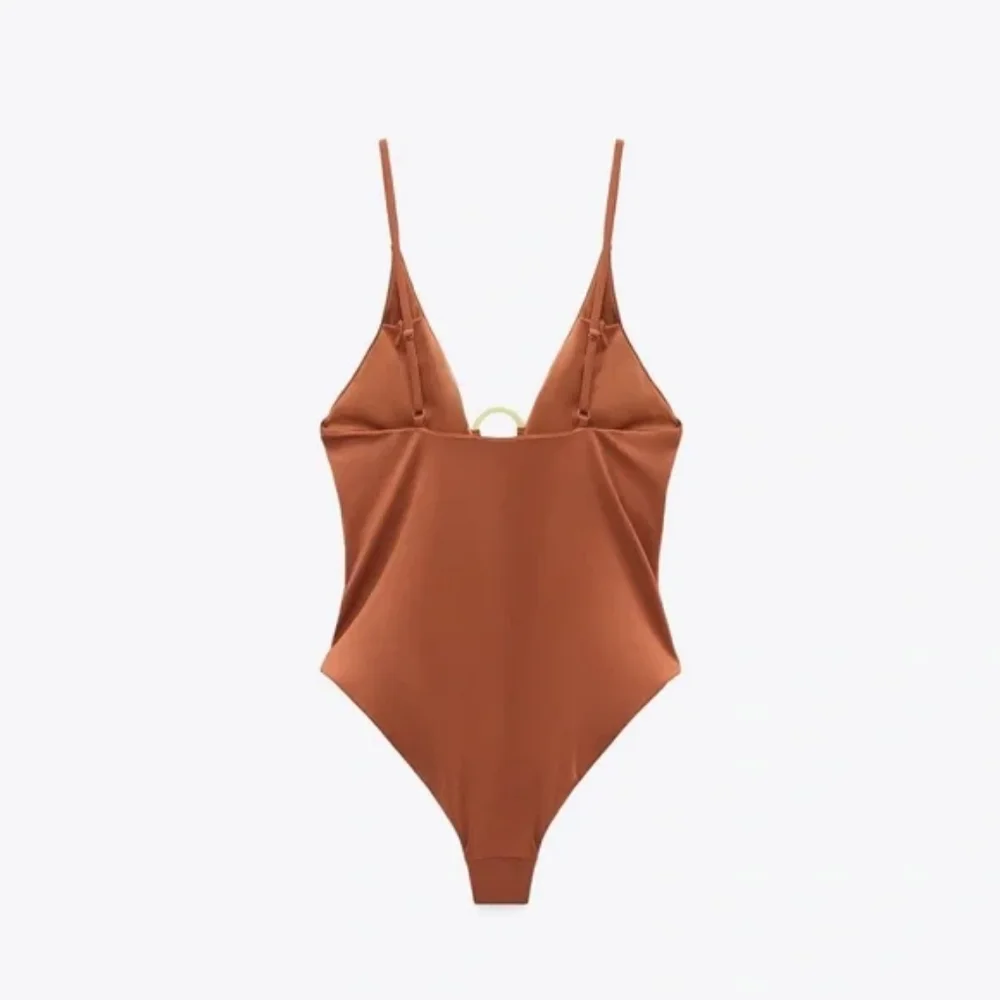 ZARA LIMITED EDITION GEOMETRIC PIECE SWIMSUIT IN TAUPE BROWN